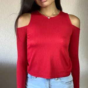 Zara Open Shoulder Long Sleeve in Red
